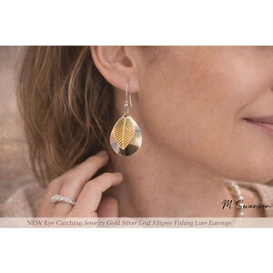 NEW Gold Silver Leaf Filigree Fishing Lure Earrings NWT